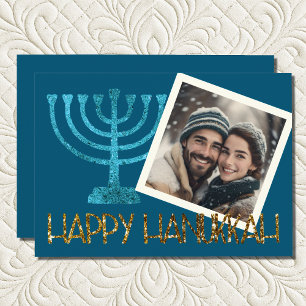 Festiva Foto Tarjeta azul Menorah Hanukkah