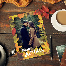 Festiva Fotografía del marco de otoño con tarjeta de vacac