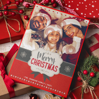 Festiva Fotografía familiar Tarjeta de cosecha roja navide