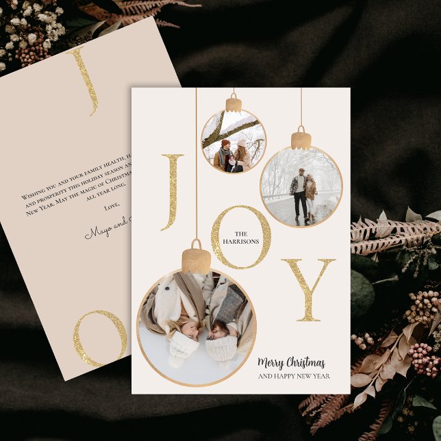 Festiva Fotos JOY Navidades blancos Bell tarjeta de vacaci (Photos JOY White Christmas Bell Holiday Card)