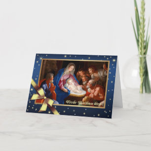 Festiva Frohe Weihnachten. Tarjeta de escena de la nativid