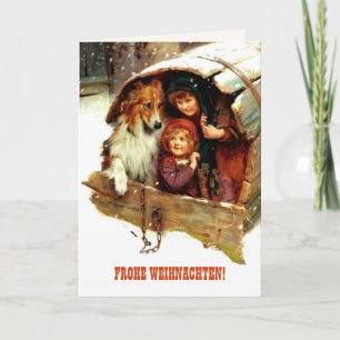 Festiva Frohe Weihnachten. Tarjeta de navidades en alemán