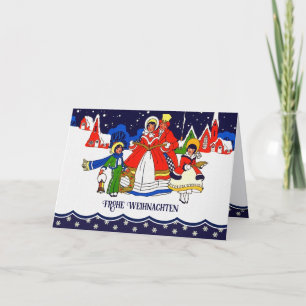 Festiva Frohe Weihnachten. Tarjeta de navidades en alemán