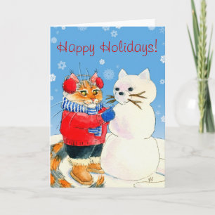 Festiva Funny cat snowman Navidades tarjeta de invierno