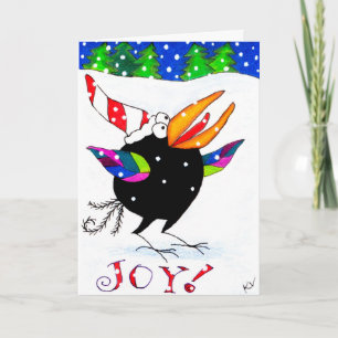 Festiva Funny Crow Navidades tarjeta de saludo Snow Joy
