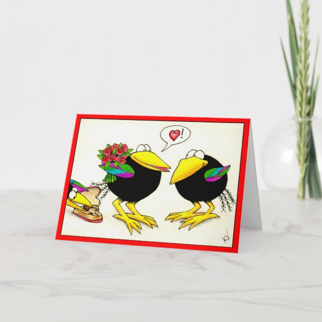 Festiva Funny Crows El día de San Valentín tarjeta de salu (Anverso)
