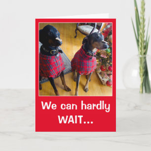 Festiva Funny dog Santa trata a Navidades con tarjeta de s