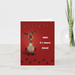 Festiva Funny Navidades Red Nosed Reindeer tarjeta de vaca