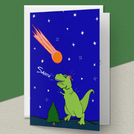 Festiva Funny T-Rex Dinosaurio Asteroide tarjeta de vacaci