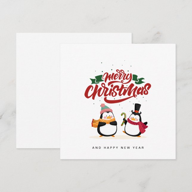 Festiva Funny tarjeta de Navidades pingüinos, Feliz Navida (Anverso / Reverso)