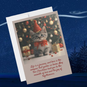 Festiva Gatito en tarjeta de vacaciones plana de Navidades