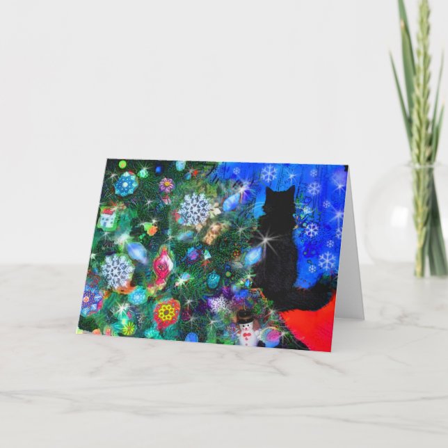 Festiva Gatito para Santa que espera, tarjeta de Christms (Anverso)