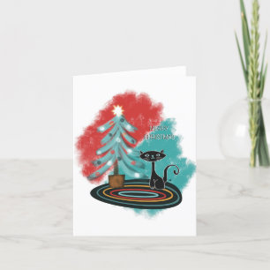 Festiva Gato atómico con tarjeta de felicitación de árbol