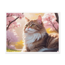 Gato bajo postal de árbol Sakura