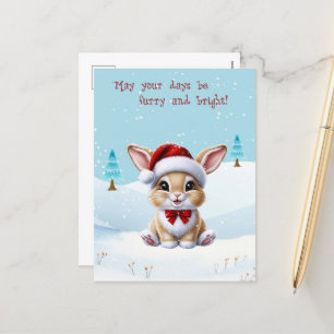 Festiva Gato blanco lindo en la postal de los Navidades de