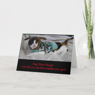 Festiva gato de calicó divertido en la tarjeta de Chrismas