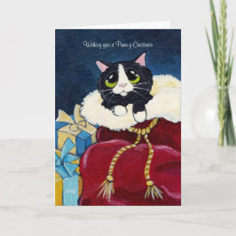 Festiva Gato de esmoquin lindo en la tarjeta de Navidades 