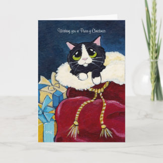 Festiva Gato de esmoquin lindo en la tarjeta de Navidades 