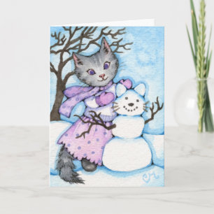 Festiva Gato de nieve - Tarjeta de saludo Kitty Cute
