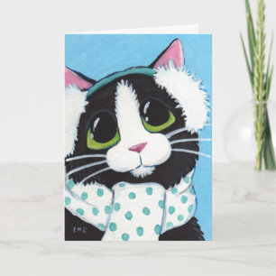 Festiva Gato de Tuxedo vestido para la tarjeta de Navidade
