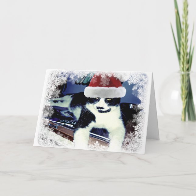 Festiva Gato Esmoquin con Gorro de Santa Tarjeta Interior  (Anverso)