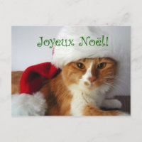 Gato francés del saludo en postal del gorra de