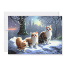 Gato, gatos en la tarjeta de Navidades de nieve