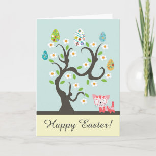 Festiva Gato lindo del gatito con la tarjeta de pascua