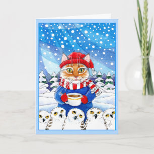Festiva Gato lindo y tarjeta nevosa del invierno del