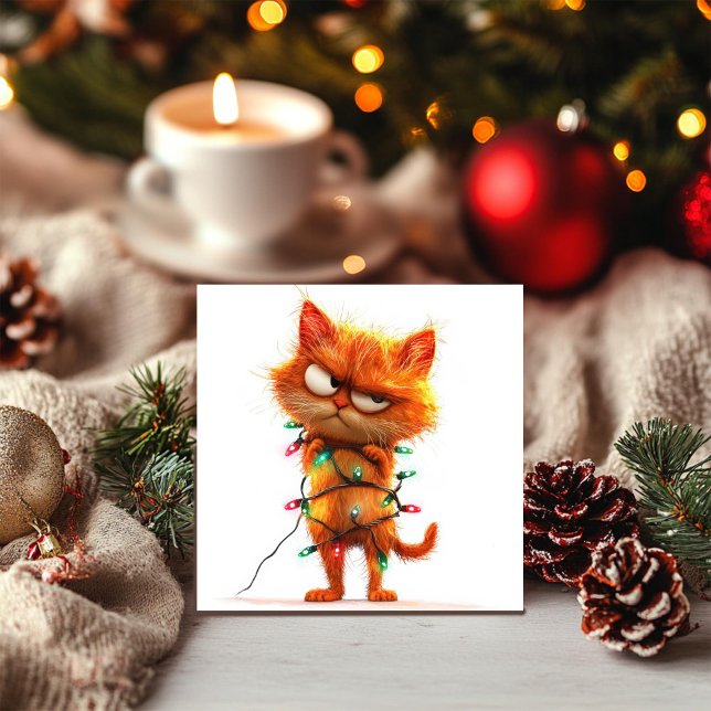 Festiva Gato Naranja Sassy en Luces Navideñas Tarjeta de N (Subido por el creador)