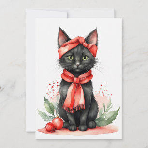 Festiva Gato negro con tarjeta de vacaciones plana con cub