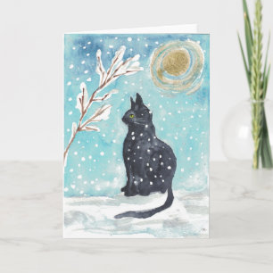Festiva Gato negro en la nieve - tarjeta de vacaciones