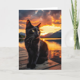 Festiva Gato negro en una magnífica tarjeta de saludo al a