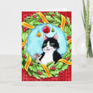 Festiva Gato, ratón, Navidades con tarjeta de saludo