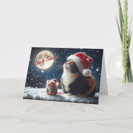 Festiva Gato y ratón observando la tarjeta de Navidades de