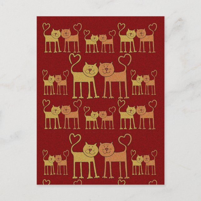 Festiva Gatos de San Valentín en postal de textura de gran (Anverso)