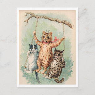 Festiva Gatos en una postal navideña de Swing Louis Wain