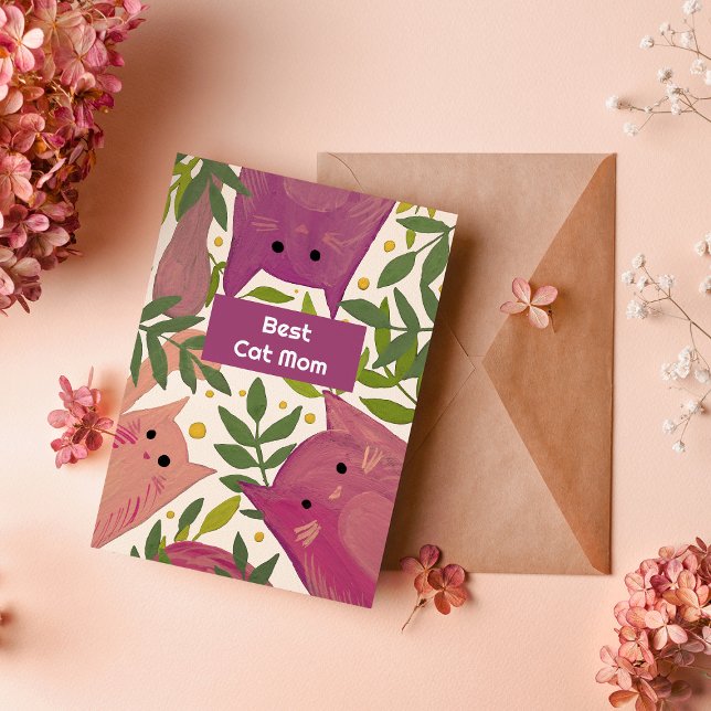 Festiva Gatos rosas y ramas Mejor gatos mamá Tarjeta de va (Subido por el creador)