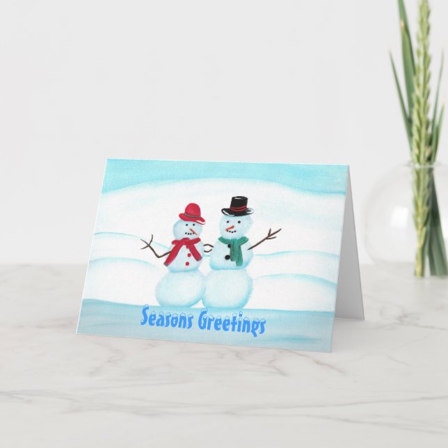 Festiva Gente de nieve saludando, tarjeta de felicitacione (Anverso)