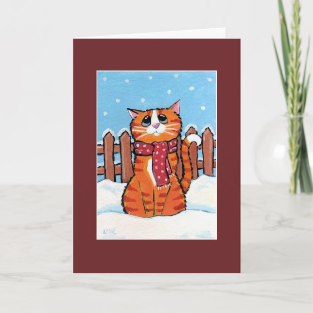 Festiva Ginger Tabby Cat en la tarjeta de Navidades de nie (Anverso)