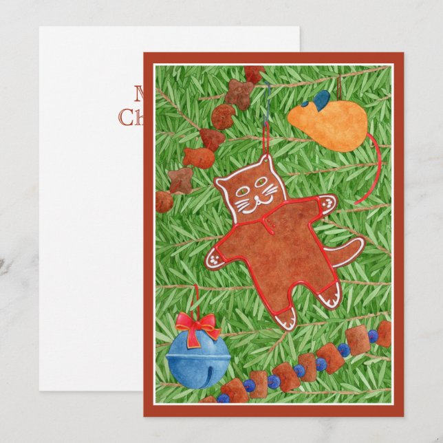 Festiva GINGERBREAD KITTY Meowy Navidades 5x7 Tarjeta 3 (Anverso / Reverso)