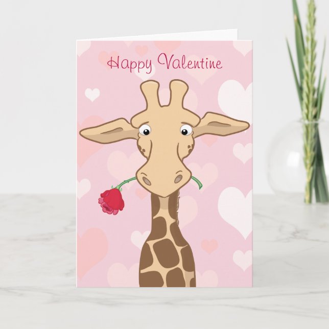 Festiva Giraffe con una tarjeta de San Valentín Rosa (Anverso)