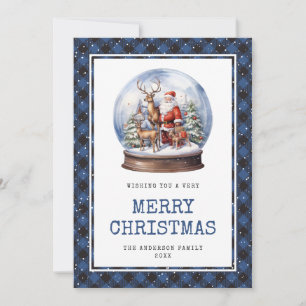 Festiva Globe de nieve Santa Azul Placa Merry Tarjeta de N