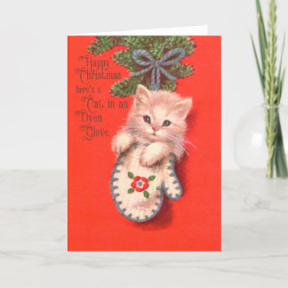 Festiva Glove Cat Oven - tarjeta navideña vintage divertid