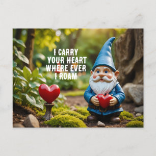 Festiva Gnome con postal de Valentine de corazón