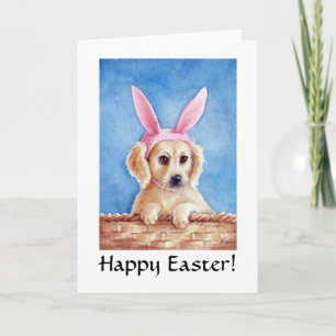 Festiva Golden retriever como tarjeta del conejito de