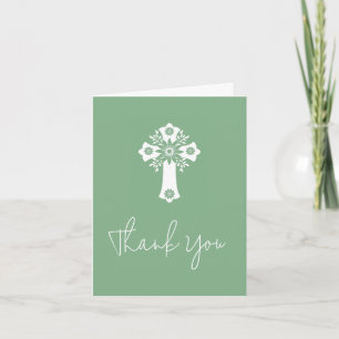 Festiva Gracias Tarjeta Cruz Floral Christening Sage Green