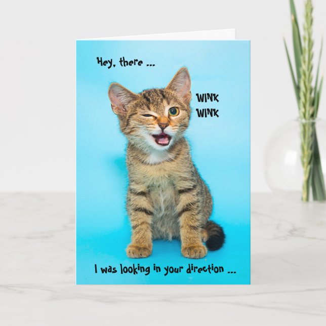 Festiva Graciosa tarjeta de cumpleaños de Humor Wink Cat (Anverso)