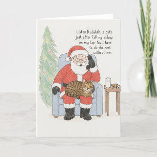 Festiva Graciosa tarjeta de gato para Navidades de Santa