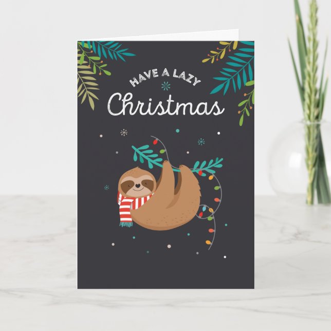 Festiva Graciosa tarjeta de Navidades perezosos (Anverso)